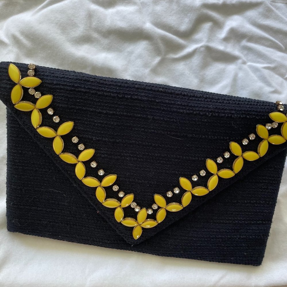 Julie Brown Envelope Clutch with Faux Stone Beads